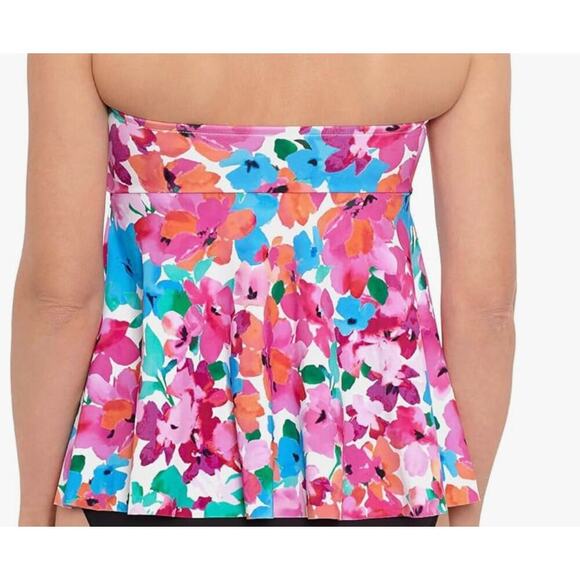 Swim Solutions Pink Blue Green Floral Twisted Bandeau Tankini Top 16 NWT - Picture 3 of 3